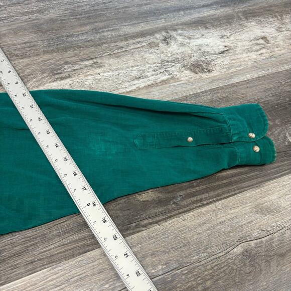 Vintage 80s Saks Fifth Avenue Teal Mens L Long Sleeve Button Down Corduroy Shirt - Picture 4 of 10